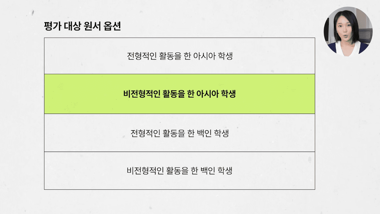 총 네 가지 타입의 학생들을 79명의 입학사정관들이 평가